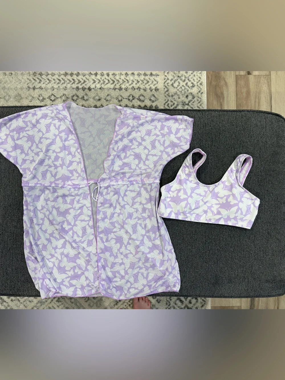 Lilac Butterfly Sports Bra and Cover-Up Set